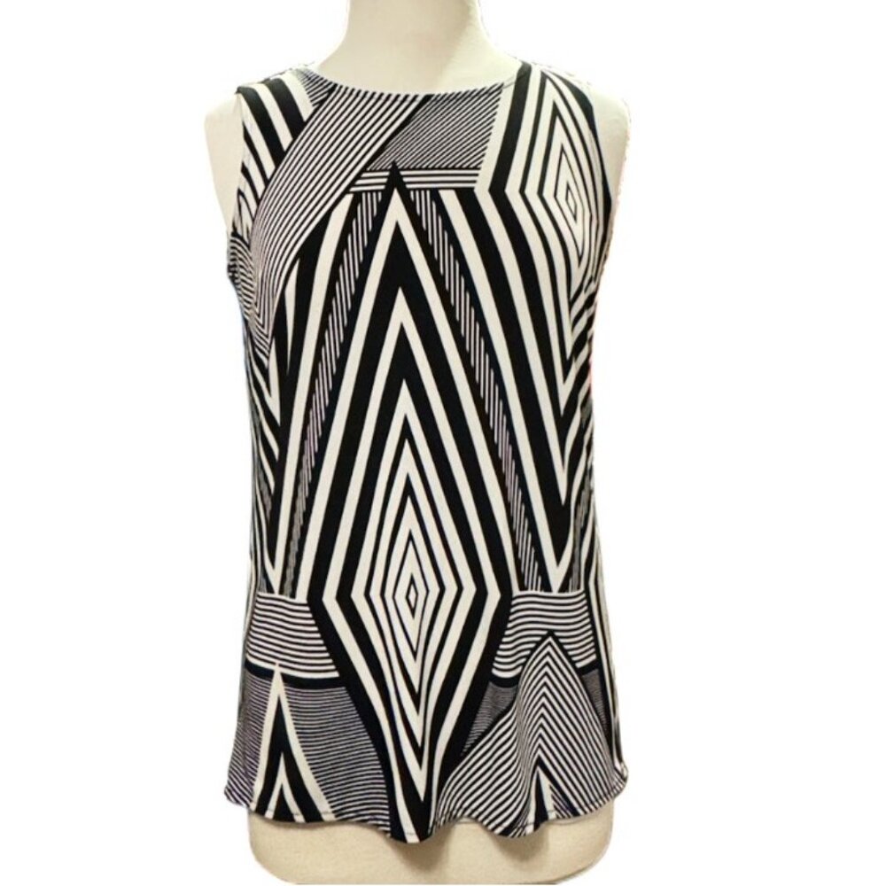 Worthington NEWP Black Gray Sleeveless Blouse with Side Circles Flowy PT/SM